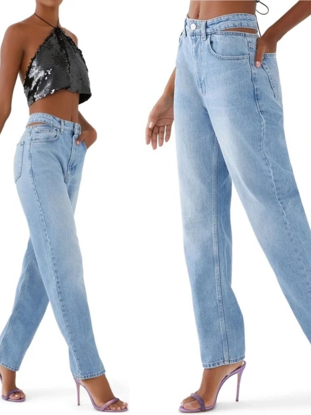FRAME Le High N Tight Straight Cut Out Jeans Zona Light Wash 28 Y2K Aesthetic